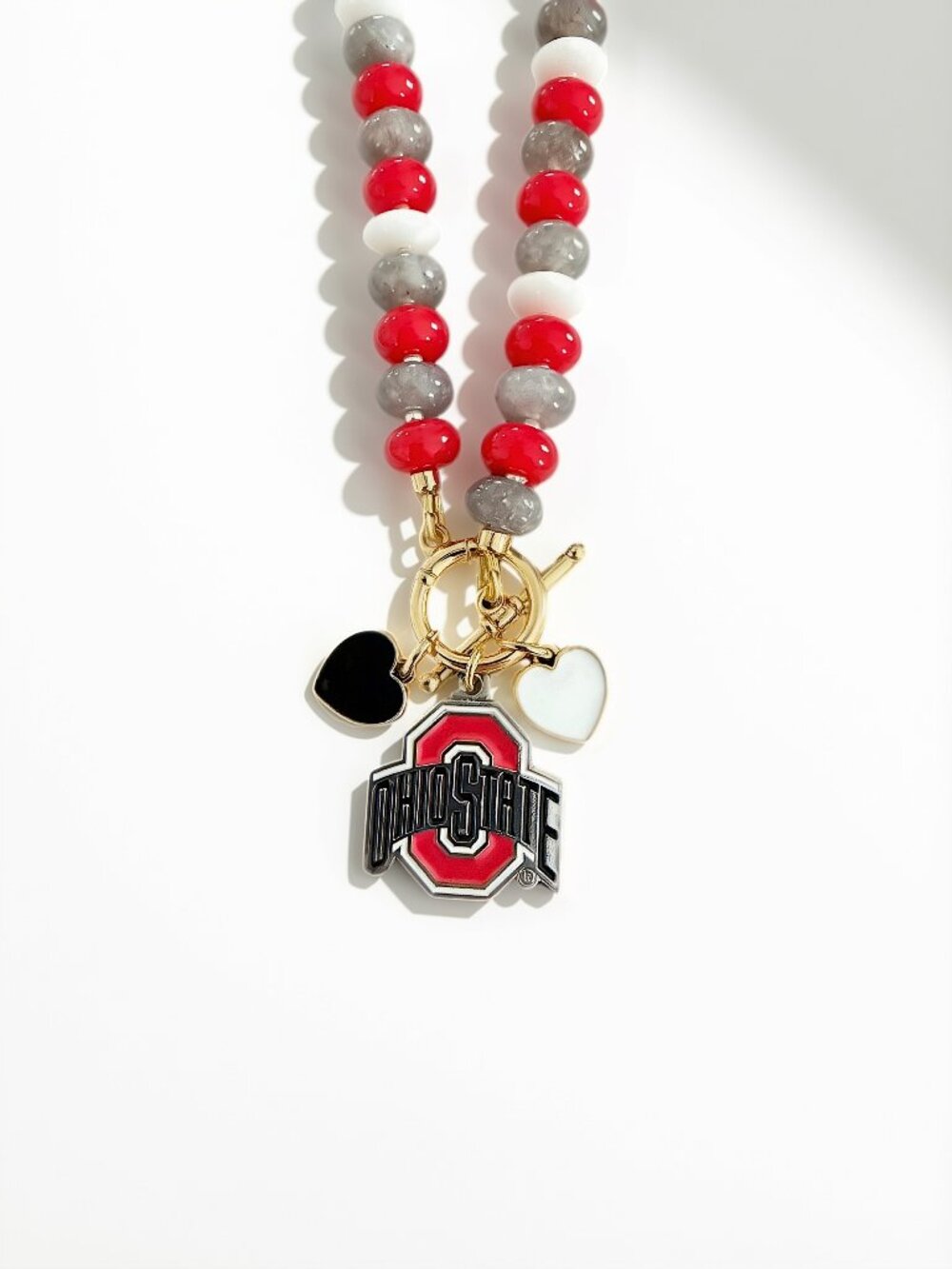 Ohio State Hearts beaded necklace